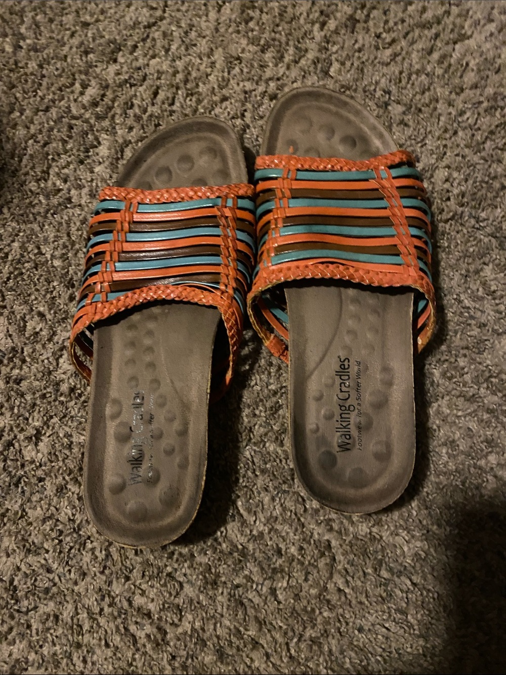 Walking Cradles Kids Orange and Teal Braided Slide Sandals